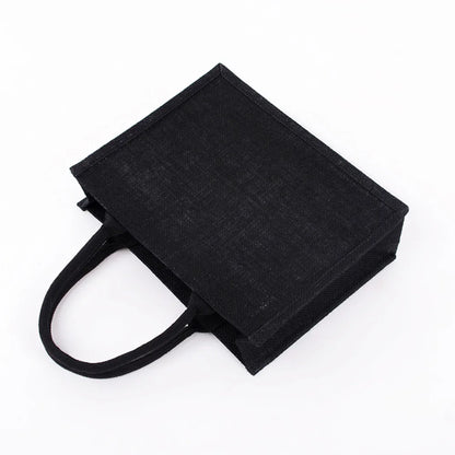 Black Burlap Tote Bag With Handle Linen Eco-Friendly Handbags Large Capacity Portable Commuter Packages Versatile Shopping Bags