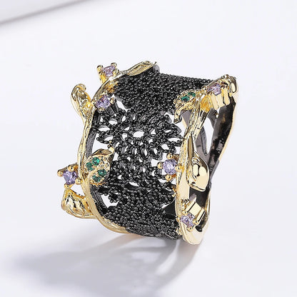 Creative Black Gold Cutout Ring Fashion Italian Jewelry Black Gold Jewelry High Quality Women's Ring Party Ring