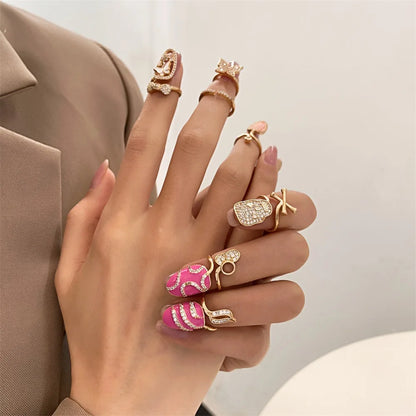 WANZHI New Creativity Copper Inlaid Zircon Nail Rings Y2K Selling Gold Plated Manicure Joint Ring for Women Trend Party Jewelry