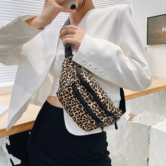 Fashion Women Flannel Fanny Pack Waist Bag Wild Leopard Pattern Bum Bag Ladies Bum Hip Bag Money Phone Pouch Casual Chest Bags