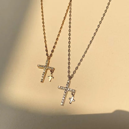 Classic 925 Sterling Silver Cross Necklace Shiny Cross Small Pendant Charm Clavicle Chain Ladies Fine Jewelry