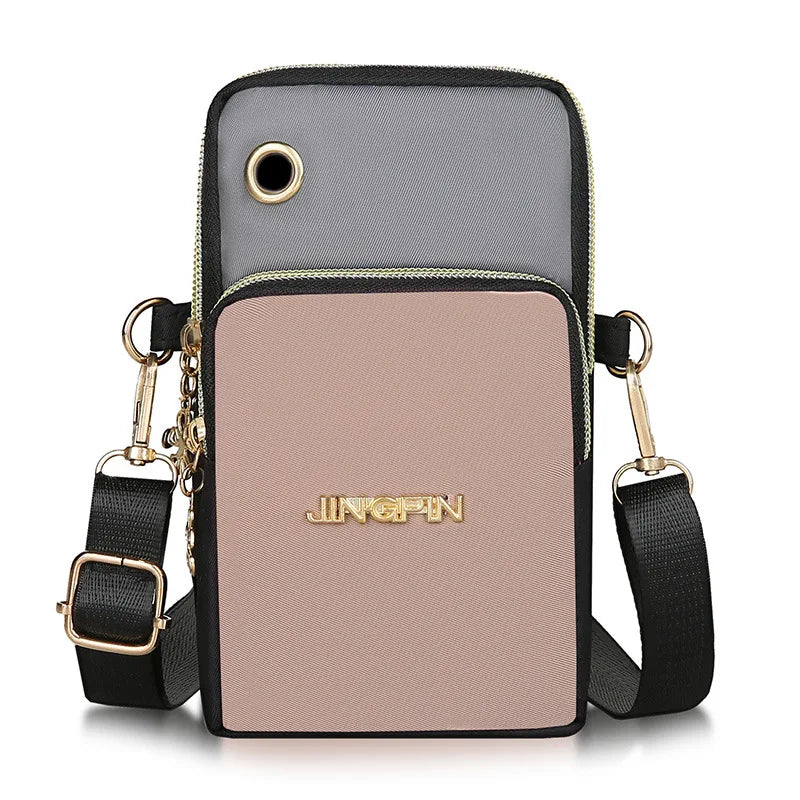 New Arrival Crossbody Phone Purse Bags For Women Solid Color Waterproof Nylon Small Shoulder Bag Multi-Zipper Handbag Clutch