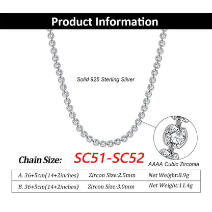 ORSA JEWELS 2mm 3mm 4mm 5mm Full Tennis Necklace Genuine 925 Sterling Silver 8A Clear CZ Cubic Zirconia Neck Chain Lobster Clasp