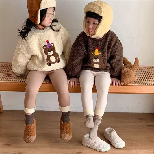 New Arrival Unisex Kids' Plush Warmth Bottoms with Cartoon Patterns Ideal for Autumn and Winter Outdoor Activities Kids Pants