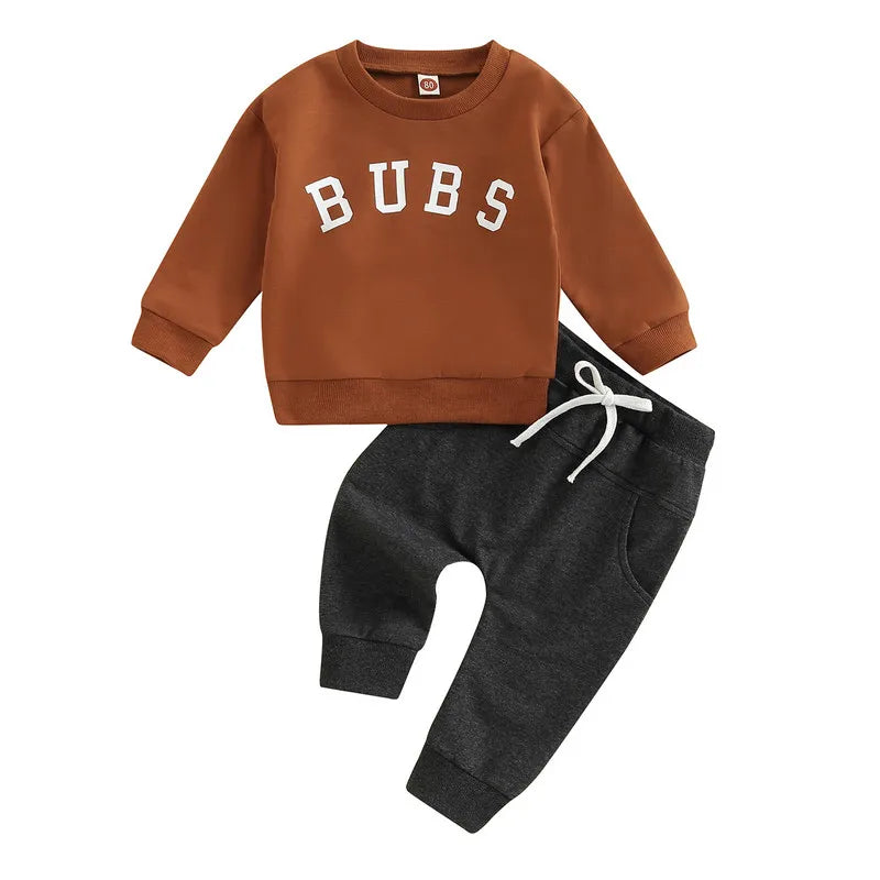 Newborn Baby Boy Pant Sets Autumn Clothes Letter Round Neck Long Sleeve Tops and Tie-Up Long Pants Baby Items Clothing Infant