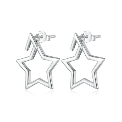 WOSTU 925 Sterling Silver Triangle Star front-back Stud Earrings Women Simple Geometric Hollow-out Ear Studs Party Jewelry Gift