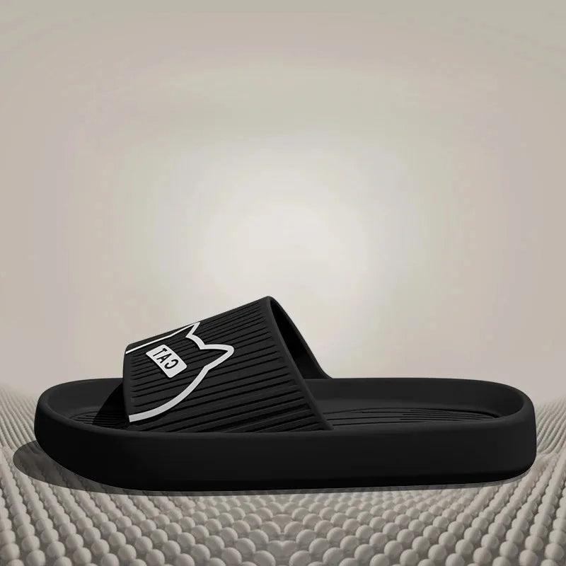 Summer Cartoon Cat Couple Home Shoes Non-slip Flat Slides Lithe Sandals For Women Men Slippers Male Indoor Flip Flops