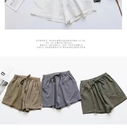 Cotton Linen Shorts Women Casual Workout Shorts Workout Mini Wide Leg Trousers Summer Basic High Wasit Biker Oversize Shorts