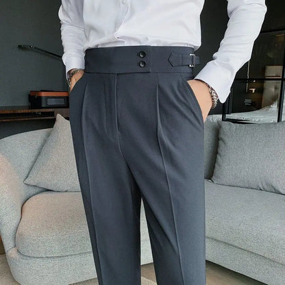 2023 Spring and Autumn Fashion Korean Edition Casual Business High Waist Button Slim Fit Straight Tube Non Iron Men's Suit Pants