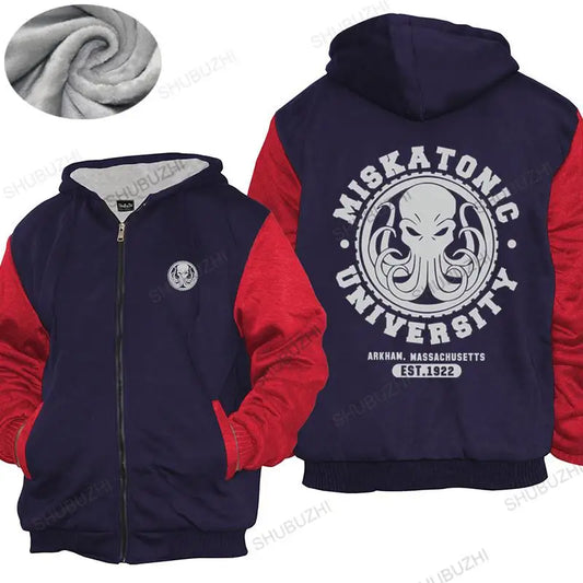 Mens winter warm coat loose tops Miskatonic University Men's hoodies Necronomicon Call Of Cthulhu Cthulu Lovecraft male hoodie