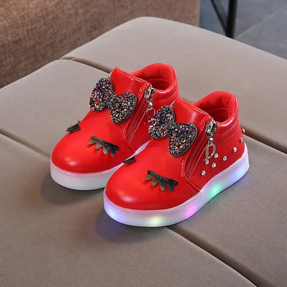 Children Shoes Casual Sneaker for Boy Kid Shoes Girl Rhinestones LED Light Trend Illuminated Shoe Bowknot Girl Shoe Zapatillas