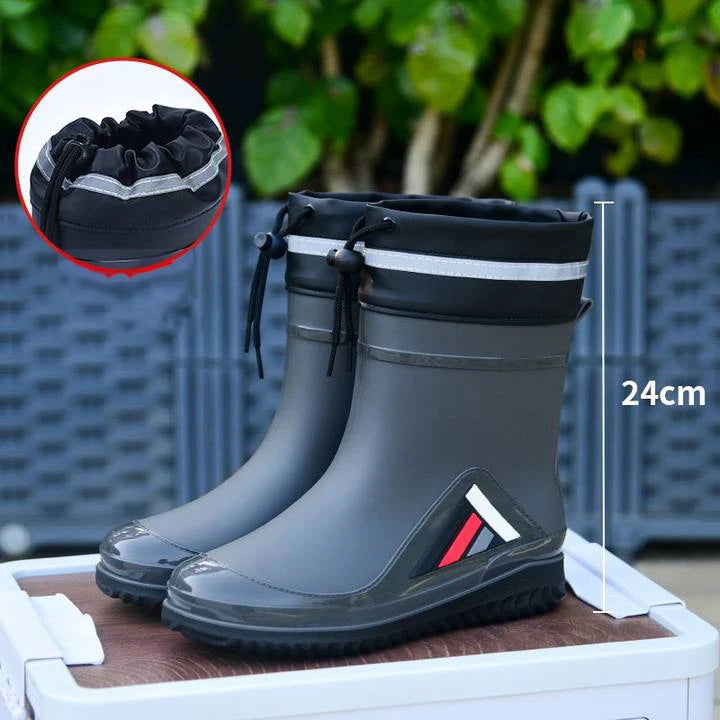 New Fashion Rain Boots for Men Mid-calf Non-slip Waterproof Rain Boots Car Washing Fishing Leisure Work Rubber Shoes with Cotton