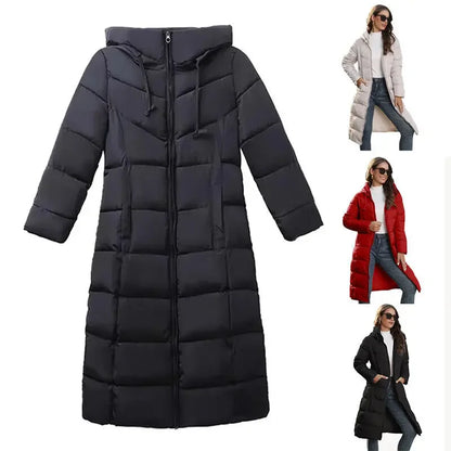 Women's Winter Long Parka Solid Color Thick Warm Hooded Cotton-padded Jacket Fashion Street Long Down Cotton-padded Jacket