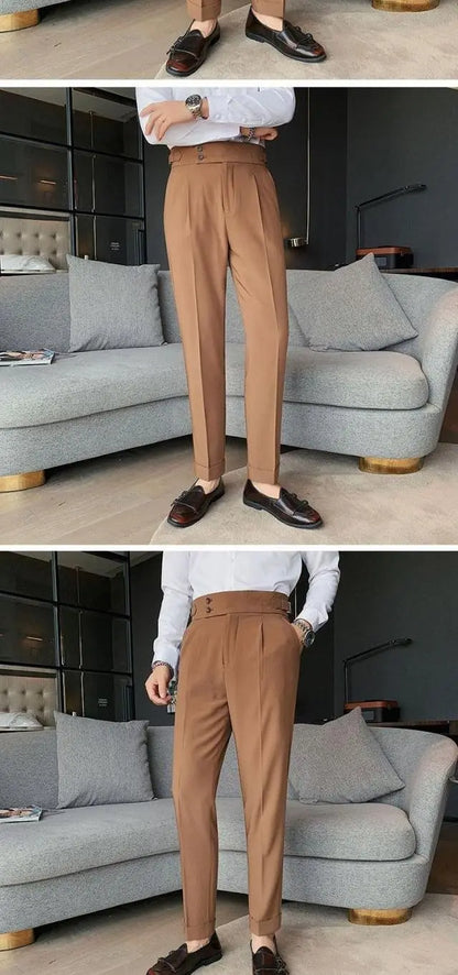 2023 Spring and Autumn Fashion Korean Edition Casual Business High Waist Button Slim Fit Straight Tube Non Iron Men's Suit Pants