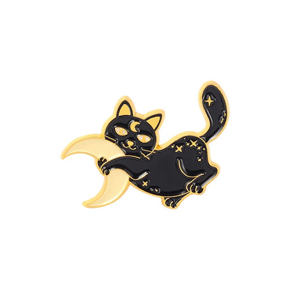 Black Cat Enamel Pin Custom Animal Star Moon Brooches Lapel Badge Bag Cartoon Reading Jewelry Gift for Friends Custom Wholesale