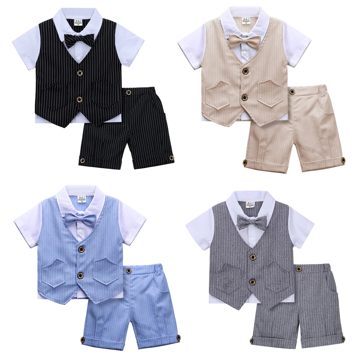 Baby Boys Clothing Set Infant Gentleman Outfit Top + Shorts Baptism Wedding Birthday Gift Costume 2PCS Kids Summer Clothes Suit