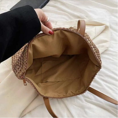 Summer Woven Shoulder Bag Women Beach Shoulder Bag Female Straw Knitted Handmade Large Capacity Handbag Purse Travel Tote Bags