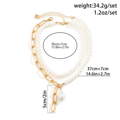 Multilayer Imitation Pearl OT Buckle Pendant Necklace Women Wed Bridal Goth Bead Chain Y2K Accessories Neck Jewelry Decoration