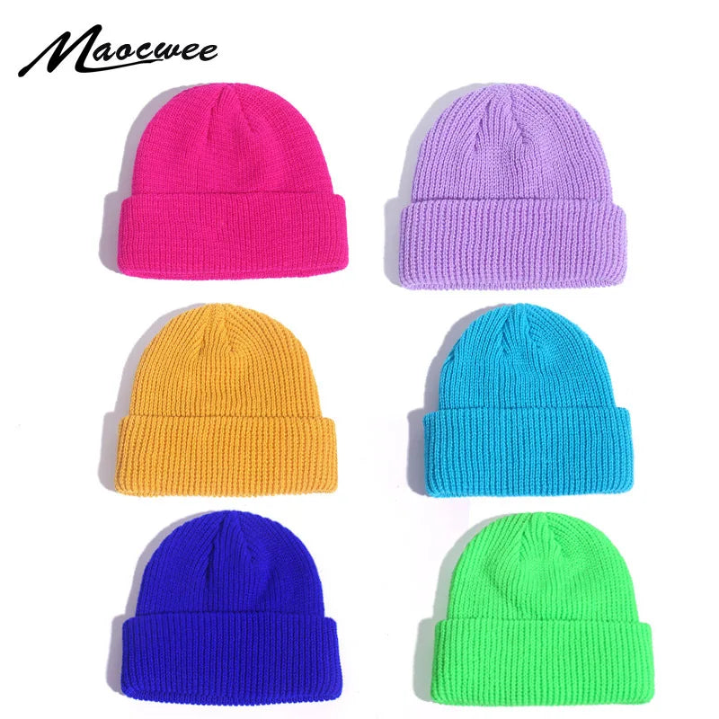 Winter Hats for Unisex New Beanies Knitted Solid Fluorescent  Caps Warmer Casual Beanies Trendy Hat  All-match Multicolor Candy