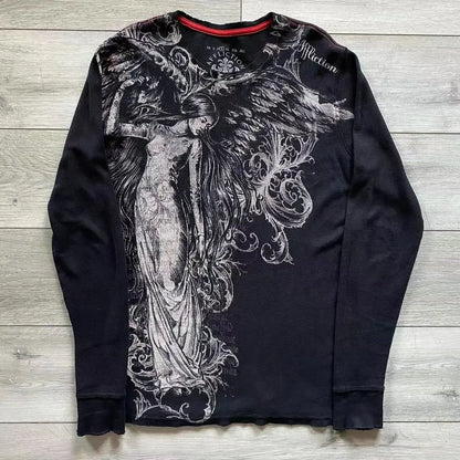 Affliction Long sleeved T shirt Y2K Fashion New Round Neck Oversized T shirt Mens Womens Casual Tops Streetwear Gothic Clothing