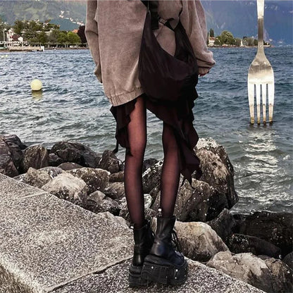 Punk Style Women Boots Lace-up Heel Height Platform Shoes Woman Gothic Ankle Rock Boots Metal Decor Man And Woman Sneakers 2025