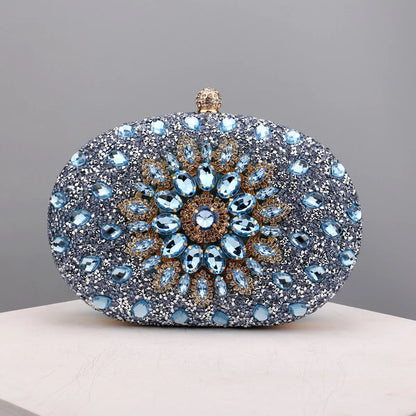 Flower Rhinestones Evening Bags Metal Prom Clutch Diamonds Clutch With Chain Shoulder Handbags Wedding Female Purse