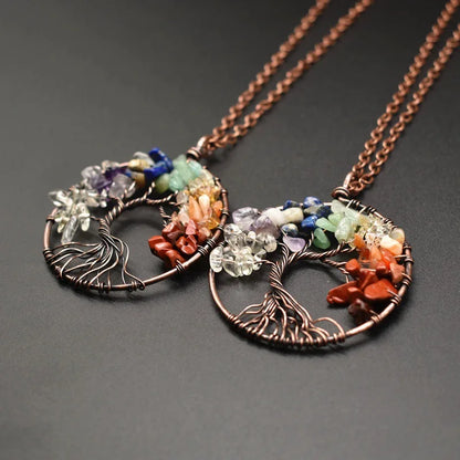 Natural Crystal Stone Tree of Life Pendant Necklace 7 Chakra Quartz Amethyst Necklace Pendant Wedding Jewelry for Women