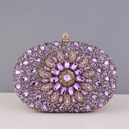 Flower Rhinestones Evening Bags Metal Prom Clutch Diamonds Clutch With Chain Shoulder Handbags Wedding Female Purse