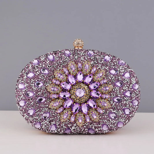 Flower Rhinestones Evening Bags Metal Prom Clutch Diamonds Clutch With Chain Shoulder Handbags Wedding Female Purse