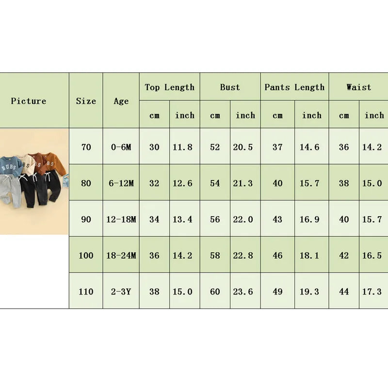 Newborn Baby Boy Pant Sets Autumn Clothes Letter Round Neck Long Sleeve Tops and Tie-Up Long Pants Baby Items Clothing Infant