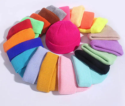 Winter Hats for Unisex New Beanies Knitted Solid Fluorescent  Caps Warmer Casual Beanies Trendy Hat  All-match Multicolor Candy