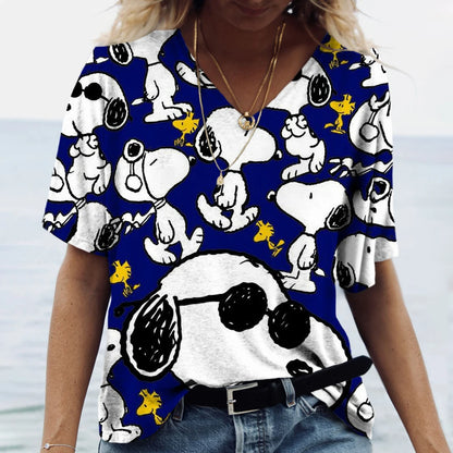 Women's T-shirts Disney Snoopy 3D print New V-neck Short Sleeve Summer Casual Women's Clothing Harajuku Y2K Hip Hop Clothe