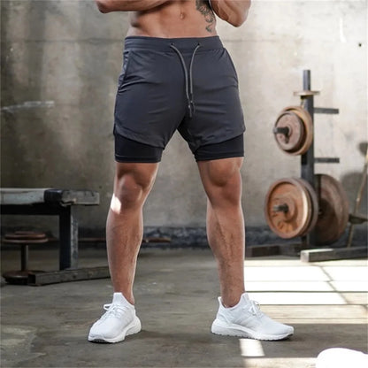 Gym Shorts Men Double-deck Workout Shorts 2 In 1 Quick Dry Workout Training Short Pants Fitness Sport Jogging Pants Running Shor