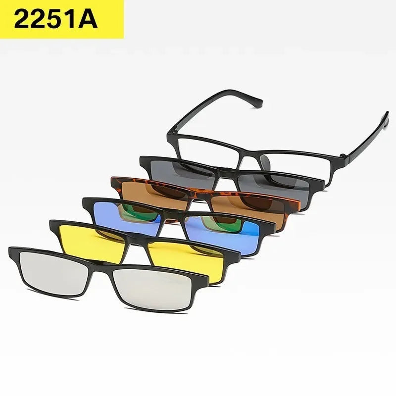 6 In 1 Custom Men Women Polarized Optical Magnetic Sunglasses Clip Magnet Clip on Sunglasses Polaroid Clip on Sun Glasses Frame