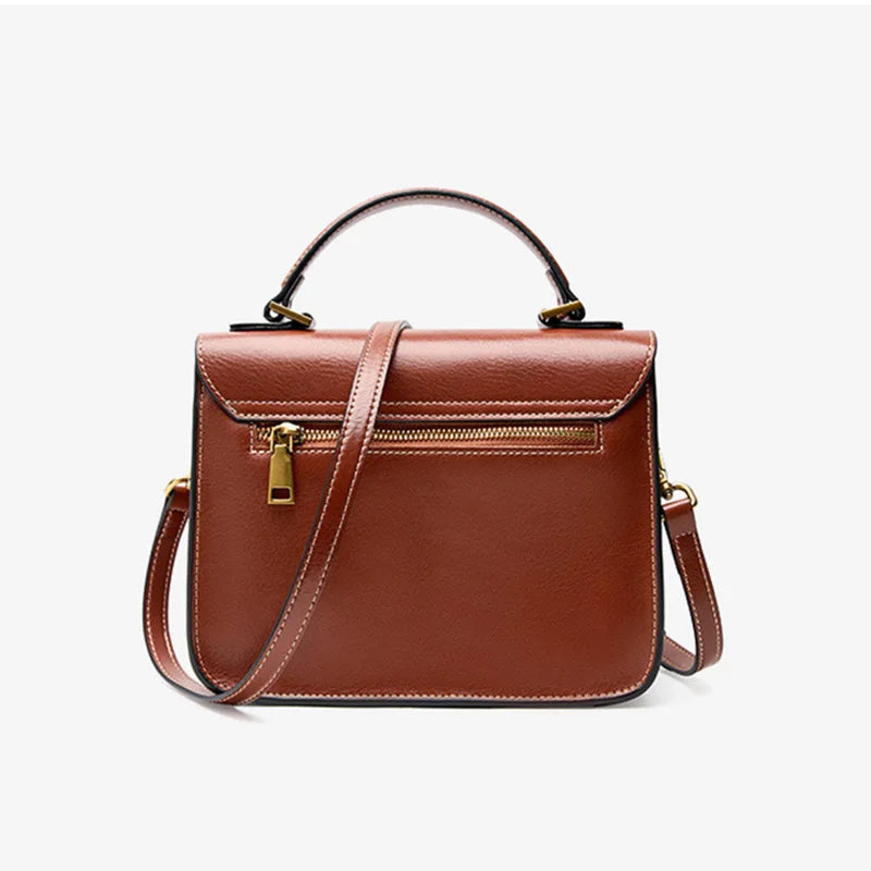 100% Genuine Leather Women Shoulder Bags Retro Small Totes Soft Leather Ladies Messenger Bag Female Classic Satchels Brown 2023