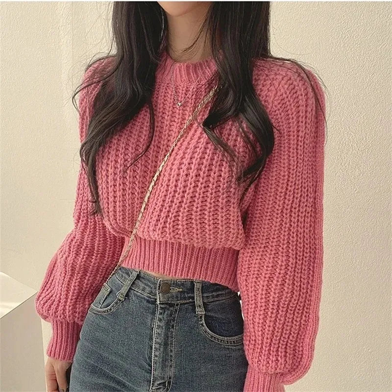 Loose Vintage Harajuku Lantern Long Sleeve Women Sweater Korean Autumn Winter Knitwear Soft Warm Tops Chic Solid Femme Sweater