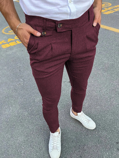 New Men's Business Casual Skinny Stretch Slim Fit Pencil Pants Trousers Fashion Zipper Mid Waist Solid Jogging Khaki Track Pants