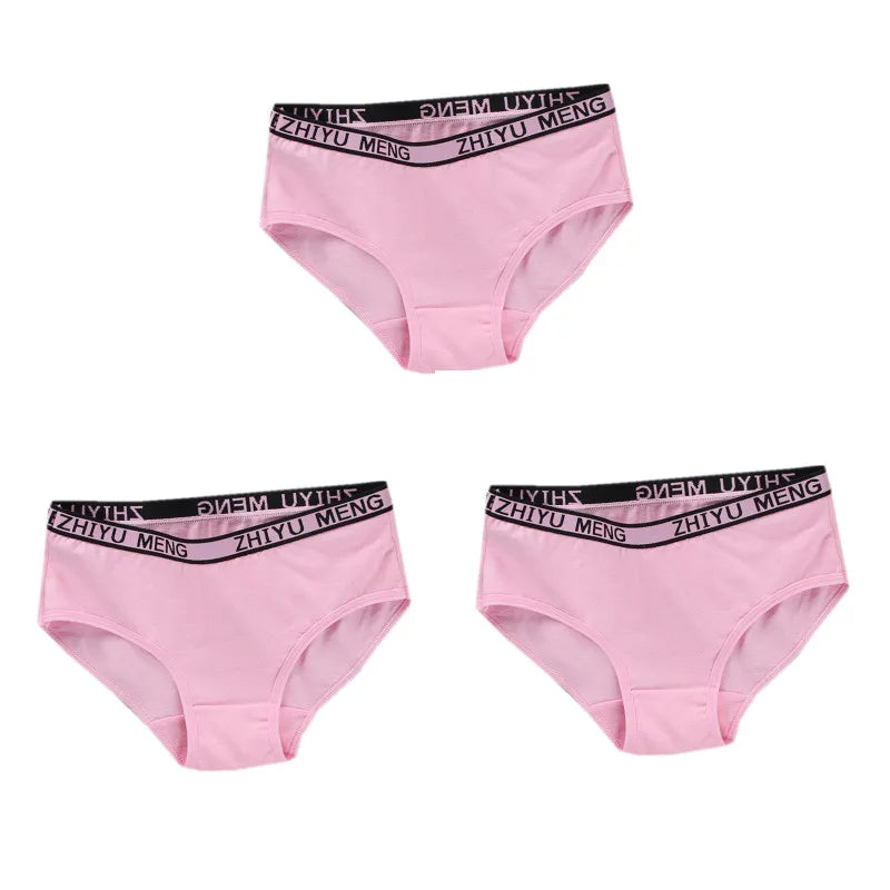 3PC Girl Panties Cotton/Spandex Letter Middle-waisted 14-16Y Children Student Briefs Underwear Underpants