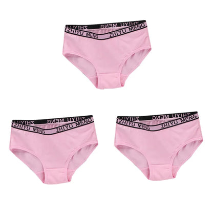 3PC Girl Panties Cotton/Spandex Letter Middle-waisted 14-16Y Children Student Briefs Underwear Underpants