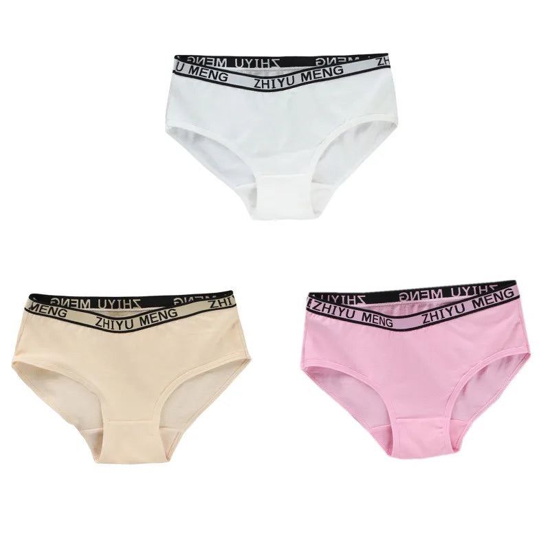 3PC Girl Panties Cotton/Spandex Letter Middle-waisted 14-16Y Children Student Briefs Underwear Underpants