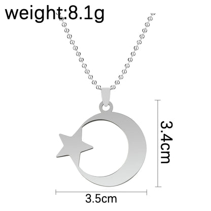 Stainless Steel Crescent Moon Star Necklace for Men Women Spiritual Islamic Muslim Amulet Pendant Turkish Religious Jewelry