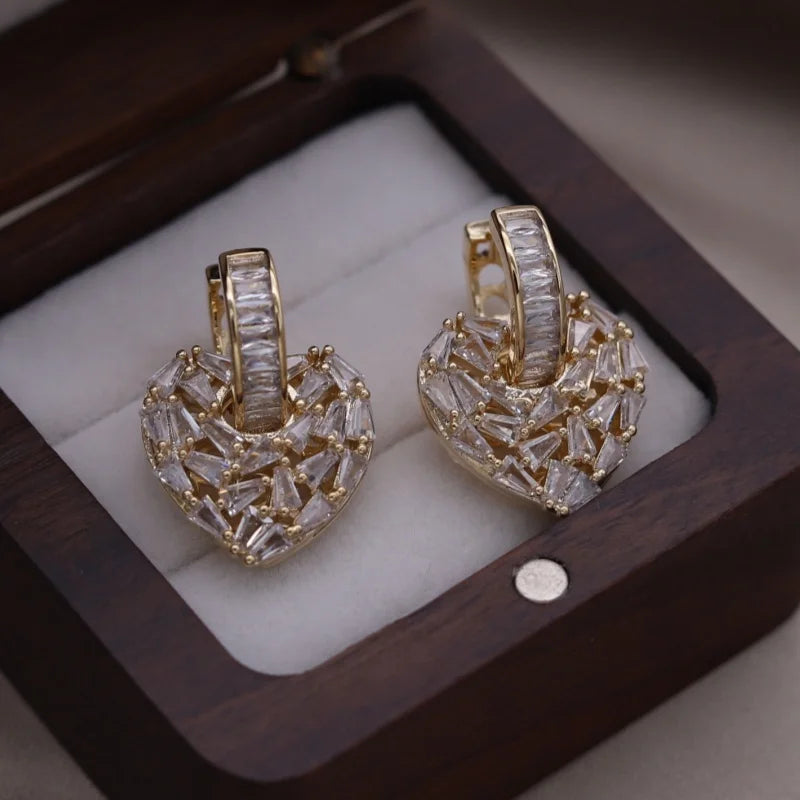 South Korea new design fashion jewelry 14K gold plated color zircon love pendant earrings luxury women's party accessories