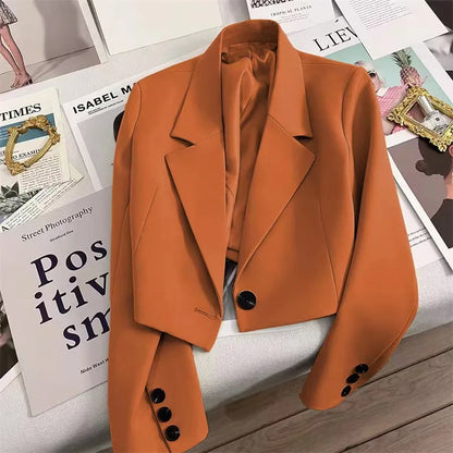 Women's Spring and Fall New Fashion Loose Solid Color Short Suit Jacket, High Design Sense Single-button Commuter Suit Jacket