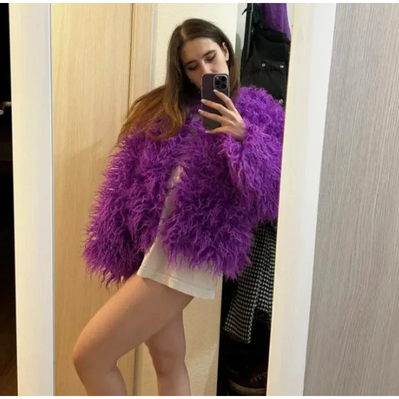 Colorful Warm Faux Women Fur Coat Loose Black White Pink Plush Coat Female Jacket Fur Autumn Winter Shaggy Outerwear