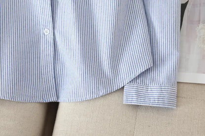 Women's Casual Cotton Oxford Shirt 2023 New Woman Striped Blouse and Tops Simple Solid Lady White Blue Shirts Clothes