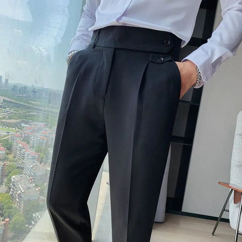 2023 Spring and Autumn Fashion Korean Edition Casual Business High Waist Button Slim Fit Straight Tube Non Iron Men's Suit Pants