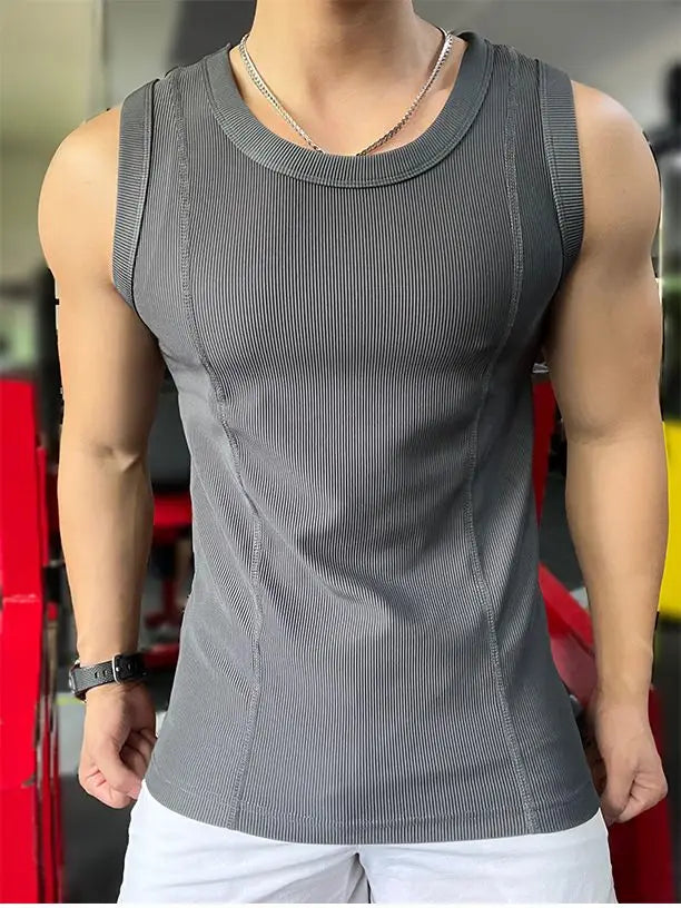 New Men's Casual Tank Top Summer Fitness Training Elastic Base Layer 2024 Sleeveless Sports Vest bodybuilding gym t shirt men