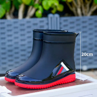 New Fashion Rain Boots for Men Mid-calf Non-slip Waterproof Rain Boots Car Washing Fishing Leisure Work Rubber Shoes with Cotton