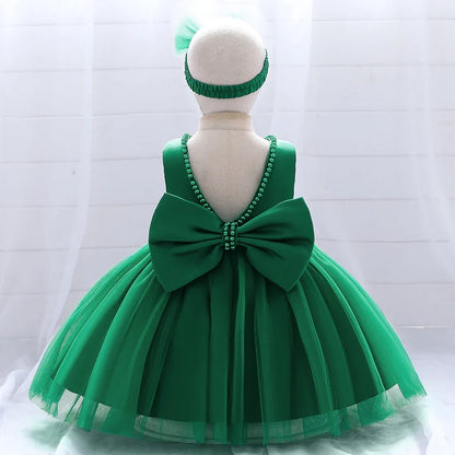 Toddler Kids Big Bow Princess Dresses V-Back Infant 1st Birthday Baptism Party Tutu Gown Cute Baby Girls Clothes Summer Dresses