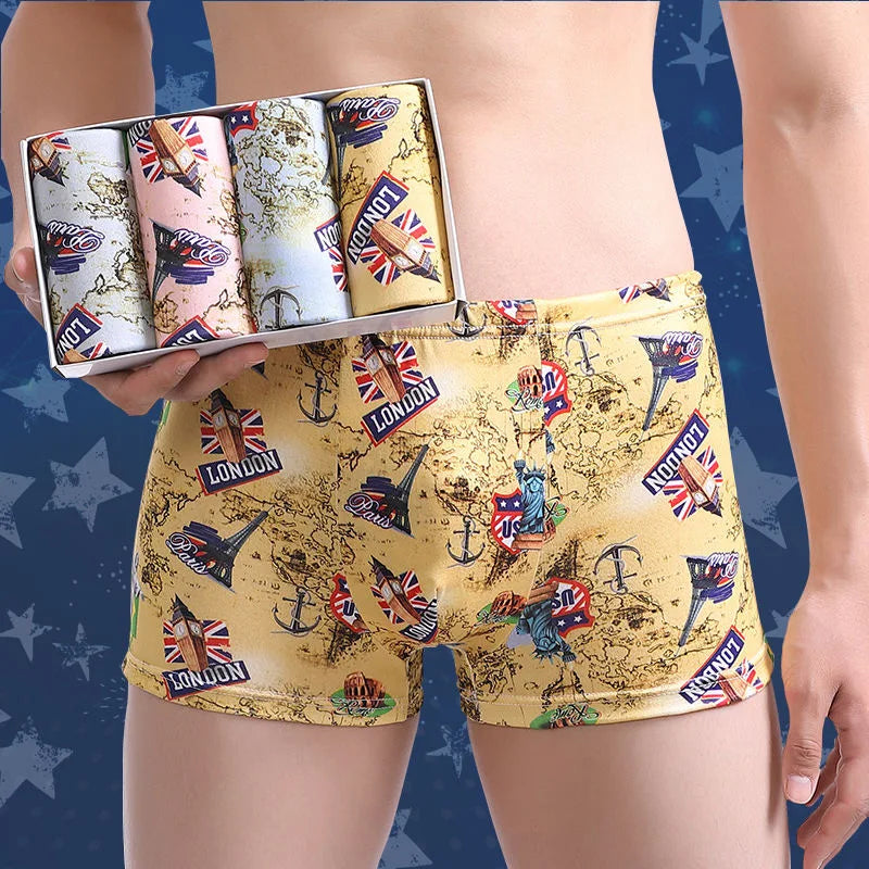 NEW Men's Panties 4pcs/Lot  Male Underpants Man Pack Shorts Boxers Underwear Fashion Sexy Mens Boxer Ultrathin Large Size L-4XL